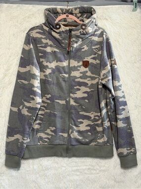 Wanakome Mens Camo Zip-up Hoodie M Green Hiking Outdoors Gorpcore Cabincore READ